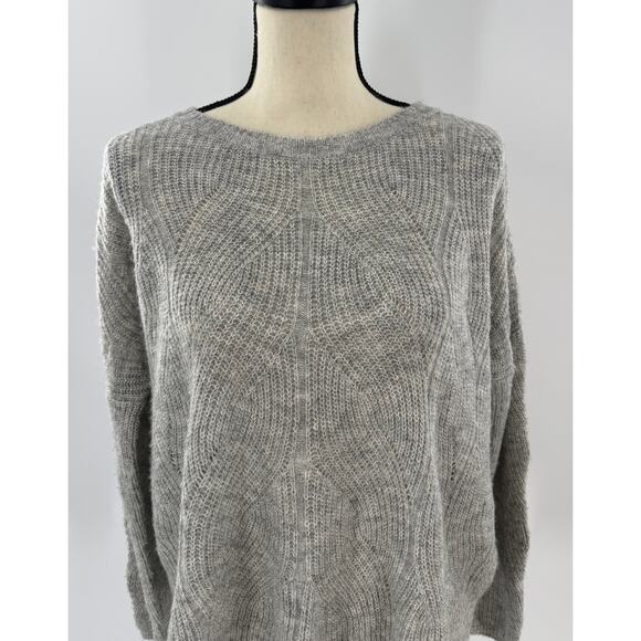 Anthropologie Keely Gray Cable Knit Relaxed Crop CottonWool Blend Sweater Medium - Picture 3 of 8